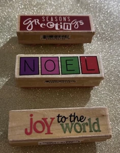 Lot of 3 Christmas Wood Mounted Rubber Stamps Holiday Seasons Greetings Messages - Picture 1 of 9