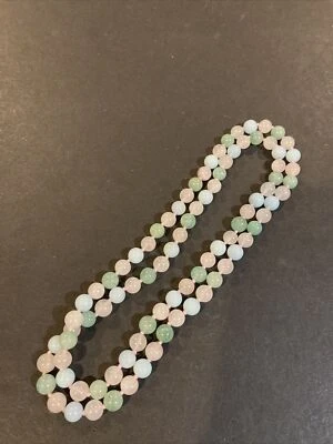 Vintage Pink Quartz And Green Jade Jadeite Necklace - Image 1 of 4