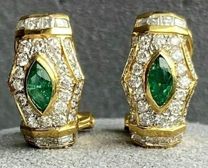 2.50Ct Marquise Lab-Created Emerald Stud Women's Earring 14K Yellow Gold Plated - Picture 1 of 7