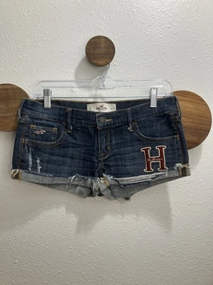 De Colección Hollister Y2K Azul Denim Micro Mini Jeans Pantalones Cortos Raro Borgoña H Talla 5/27 Foto 1 de 4
