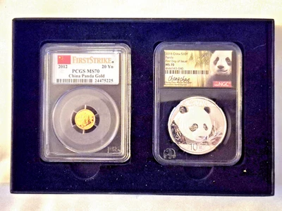 *PANDAMONIUM*2012  MS70 .999 GOLD 20Y  PANDA 2018 30G .999 SILVER 10Y PANDA FDOI - Image 1 of 4