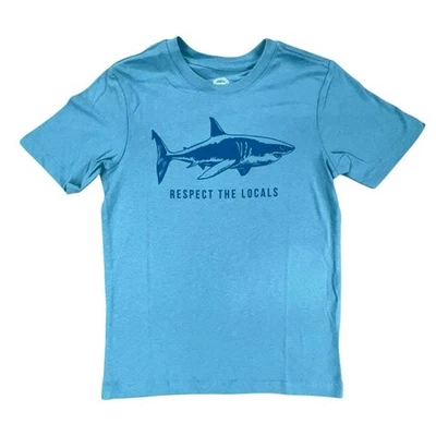 Camiseta Gráfica Wonder Nation Niños Azul Tiburón Respeto Locales Manga Corta NUEVA Foto 1 de 4