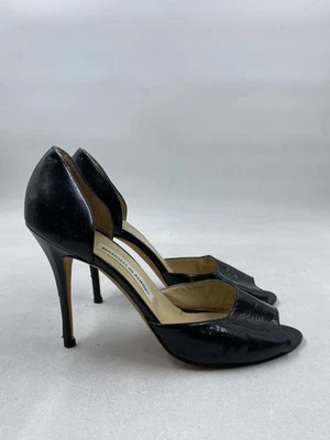 Manolo Blahnik Cuero Negro Peep Toe Tacón Alto W 9.5 Foto 1 de 4