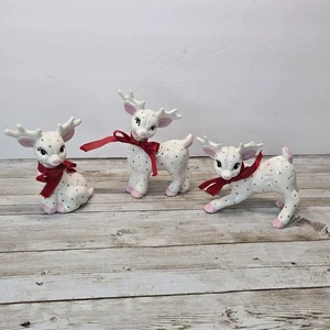 Vintage 3er Set Kimple Rentier weiß und rosa mit roten Punkten Figuren lesen C15 - Bild 1 von 20