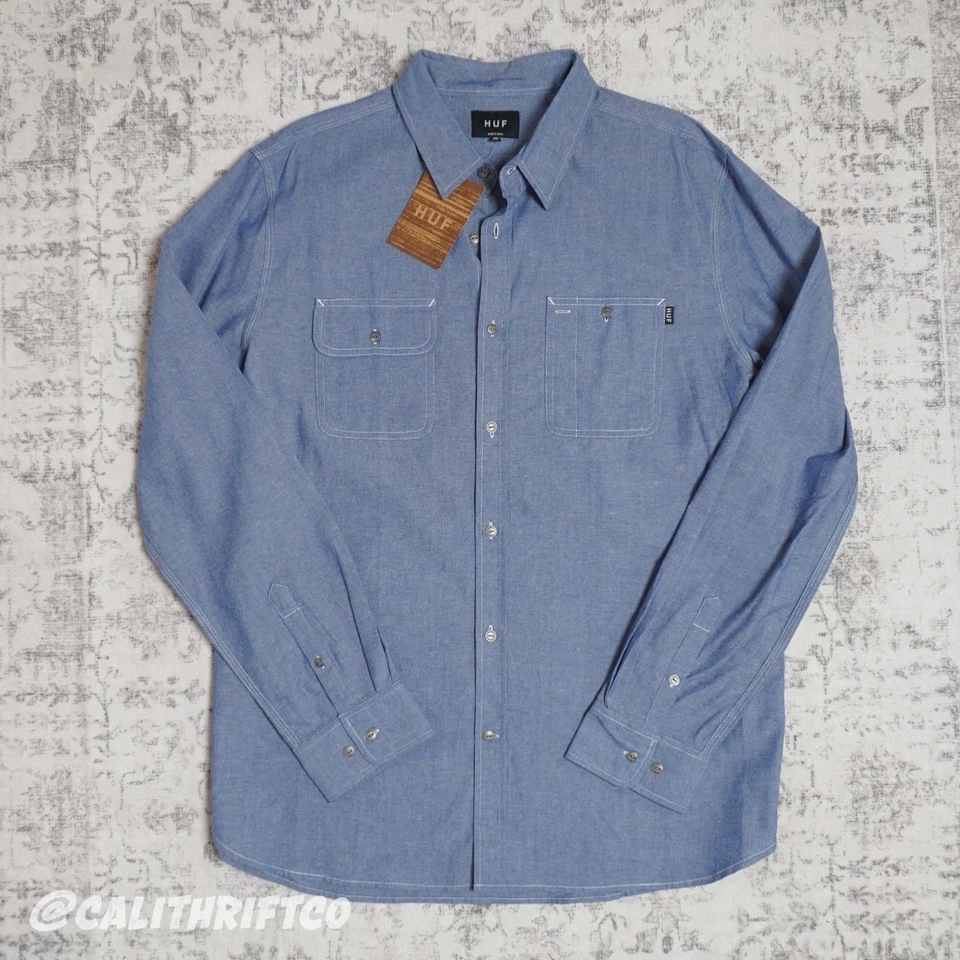 Camisa de trabajo HUF Chambray abotonada - XL para hombre Foto 1 de 4