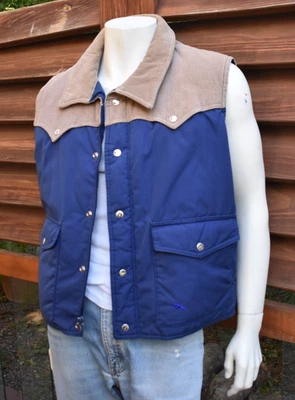 Vintage 80's corduroy yoke down filled puffy zip & snap vest Western men's XL - Image 1 of 4