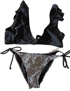 Missguided/Primark 8/10 Black & White Geometric Front-Fastening Tie Side Bikini - Picture 1 of 3