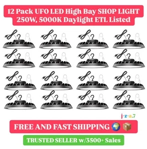 12 Pack UFO LED High Bay SHOP LIGHT 250W, 5000K Daylight ETL Listed - Picture 1 of 3