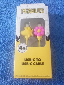 Peanuts Snoopy Woodstock and Flower 4Ft USB-C to USB-C Cable - Picture 1 of 2