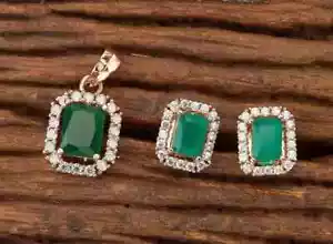 Emerald Cut Lab-Created Emerald 14k Rose Gold Plated Women's Jewelry Set 3.50Ct - Picture 1 of 6