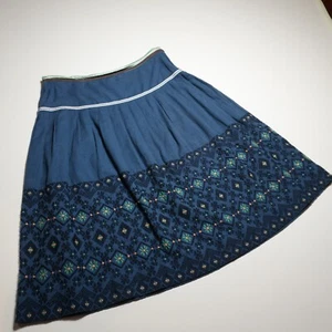 Snak Anthropologie Skirt Womens 6 Cotton-Linen Embroidery Pleated Ribbon Trim - Picture 1 of 15