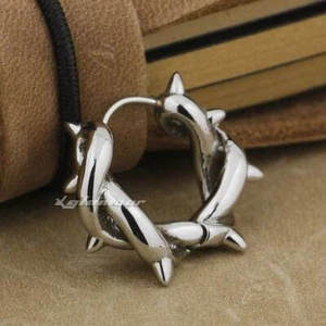 Fashion Stainless Steel Thorns Hoop Earrings Biker Punk Jewelry 4X024D - Picture 1 of 6