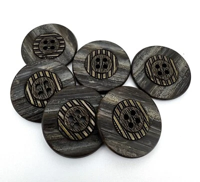6 x 28mm Tonal Wood effect Polyester Italian button with metal insert centre - Image 1 of 4