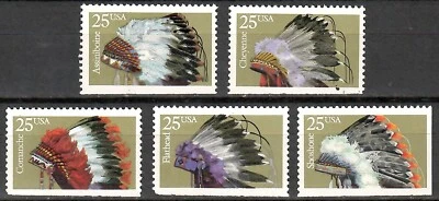 1990 United States SET of 5: SCOTT #2501-05 ( 25¢ INDIAN HEADDRESSES ) F/VF MNH - Image 1 of 2