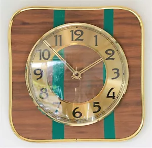 NEW 24cm Mid Century Style Wall Clock - Wooden Handmade Vintage Green French - Picture 1 of 3