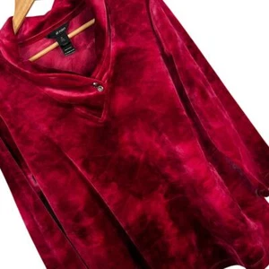 ALI MILES Women's M Dark Red Velour Fold Over Shawl Collar Holiday Top Pocketed - Picture 1 of 10