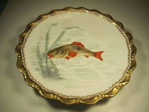 Antique Limoges France Game Plate Fish Decorated Porcelain Plate Artist Signed - Picture 1 of 3