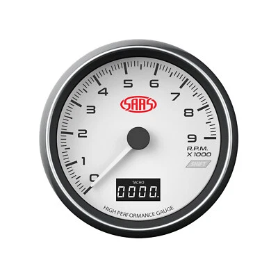 SAAS Tachometer 0-9000 RPM Shiftlite 3 1/8" 80mm In Dash White Muscle Series - Image 1 of 4
