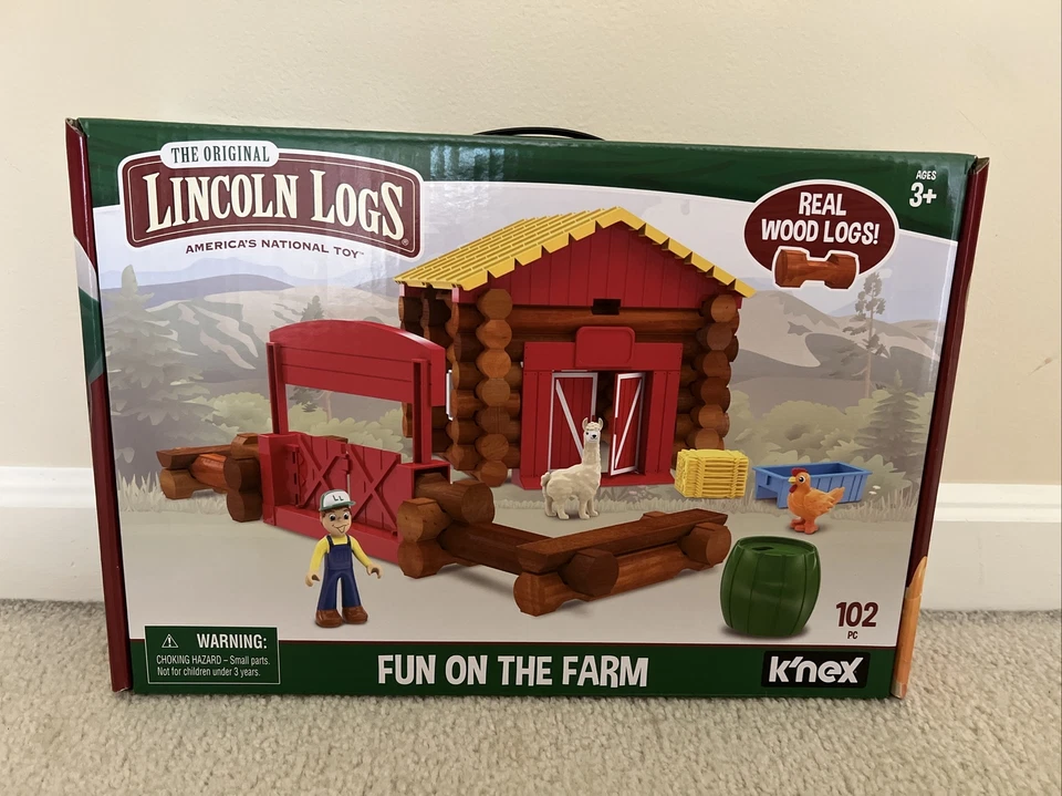 – Fun on The Farm 102 Parts Real Wood Logs Ages 3 Best Retro Building Toy Gift