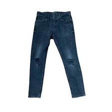 Zara Man Jeans Size 32 Black Denim Distressed Button Fly Skinny Mens Crop 37X27