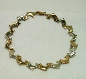 Pretty Two Colour 9ct Gold Dolphin Bracelet 21960 - Picture 1 of 4
