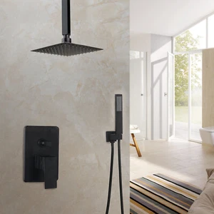 2 Ways Mixer Black Bathtub Shower System Wall Mounted Faucet Hand Sprayer Taps - Picture 1 of 11