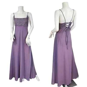 Night Way 1990's Dusty Lavender Purple Long Gown Dress I Sz Med I Lace Up Back - Picture 1 of 9