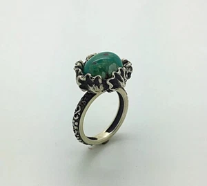 Grapes Leaves Turquoise Gemstone Boho Silver Ring, Love Fashion Gift - Picture 1 of 7