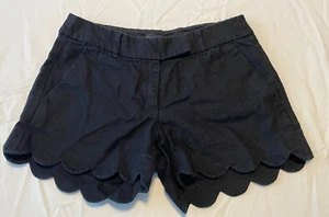 Women's J. Crew Black Linen Cotton Scalloped Hem 4" Inseam Shorts sz 0 - Picture 1 of 8