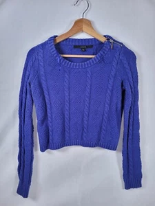Guess Los Angeles Cropped Sweater Woman’s XXS Blue Shoulder Zip Cable Knit - Picture 1 of 9
