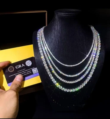 Conjunto de collar de cadena de tenis MOISSANITE VVS-D real de 3-6,5 mm plata 925 pasa probador Foto 1 de 4