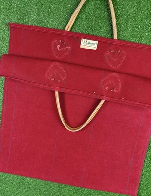 Bolso de Mano LL De Colección Años 80 Diente de Sierra de Frijol Rojo Cuero Mango Barco Lona EE. UU. Foto 1 de 4