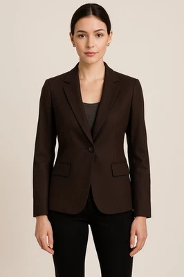 Blazer de lana marrón chocolate para mujer Elie Tahari 8P | Preparación de oficina de un solo pecho Foto 1 de 4