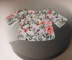 New York Company Bluse XL Pfirsich Blumen Vögel Schulterfrei 3/4 Arm Boho  - Bild 1 von 7