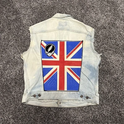 Crazy Vintage 80s 90s Custom Grateful Dead Levi’s Cutoff Denim Jacket Vest Sz 42 - Image 1 of 4
