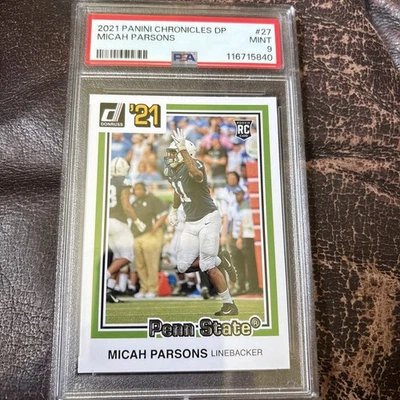 MICAH PARSONS 2021 PANINI CHRONICLES DP #27 PSA MINT 9  ROOKIE - Image 1 of 2