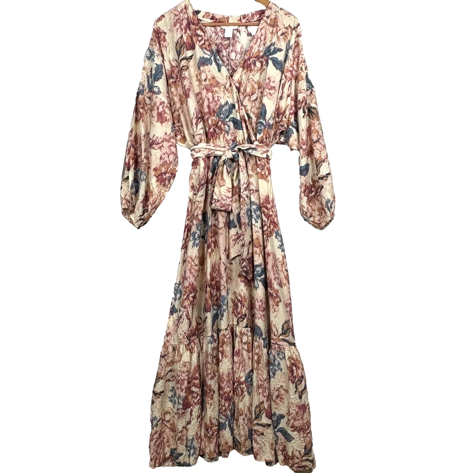 Vestido maxi feminino H&M romântico floral aquarela em camadas tamanho G convidado de casamento - Imagem 1 de 4