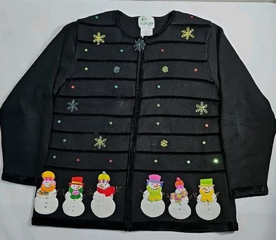 Vintage The Quacker Factory Full Zip Beaded Embroidered Snowman Sweater Size 1X - Image 1 of 4