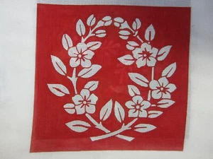 Needlepoint Canvas "Red and White Floral Wreath" Hand Painted by POIA Designs - Picture 1 of 2