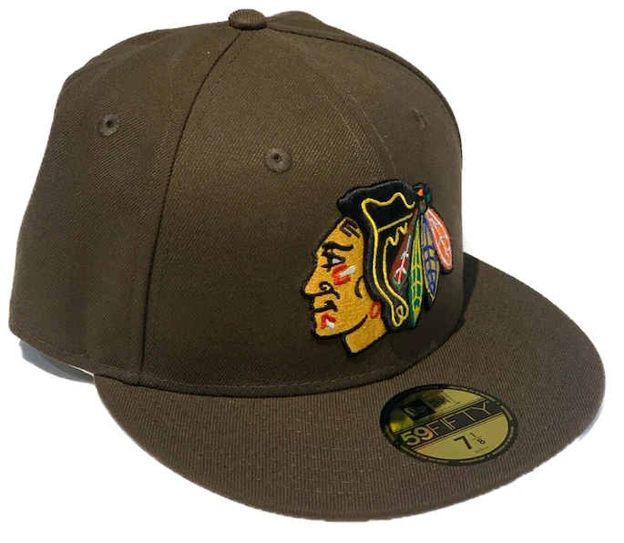 Men's New Era Brown Chicago Blackhawks NHL Hockey Custom 59FIFTY Fitted Hat - Image 1 of 4