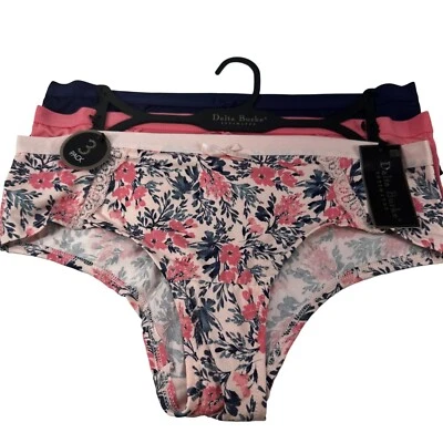 Lote De 3 Calzoncillos Delta Burke Para Mujer Talla Grande Floral Rosa Sólido Azul Foto 1 de 4