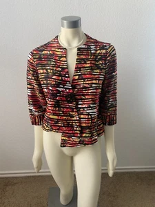 Multiples Vibrant Single Button Front Jacket Flower Button Geo Shapes Sz PM - Picture 1 of 9
