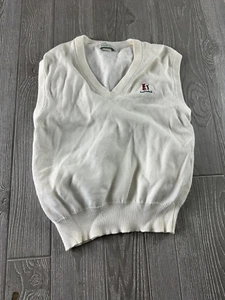 IZOD Club Mens White Knit Sweater Vest 100% Egyptian Cotton/Club Crest Sz Small - Picture 1 of 9