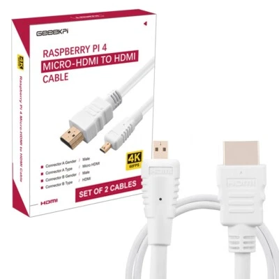 Micro HDMI to Standard HDMI Male Cable 4K for Raspberry Pi 4 (2 Pack) - Image 1 of 4