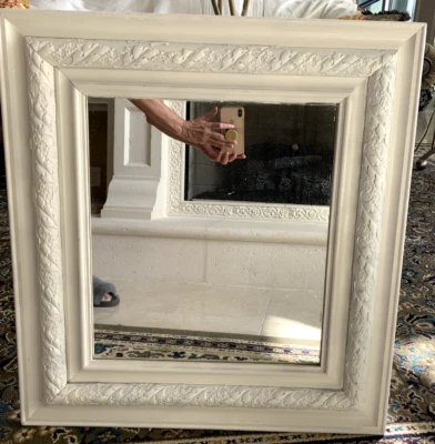 Antique French Farmhouse Shabby Chic Country Vintage Mirror 28" x 26" Wood Frame - Image 1 of 4