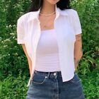 Female Sexy Summer Tops White Crop Shirts Korean Fashion Short Sleeve Blouse