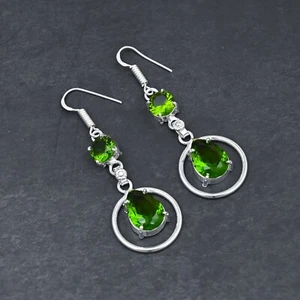 Green Peridot Gemstone 925 Sterling Silver Handmade Jewelry Earring Gift For - Picture 1 of 5