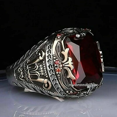 Твердое настоящее серебро гранат камень мужское кольцо все размер #TR168 - Изображение 1 из 3