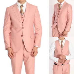 Summer Men's Peach Color Suits Thin Notch Lapel Single Buttons Jacket+Pant+Vest - Picture 1 of 17