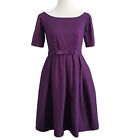 Mulberry Street Fit Flare Pleated Purple Dress Size 12 Belt Vintage Short Sleeve